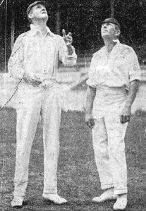 SG Smith (Left) & Don Sandman toss the coin before the start of the 1926, Auckland v. Canterbury Plunket Shield match.