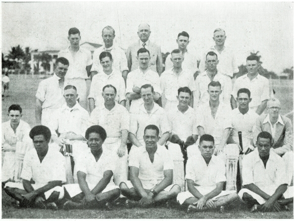 The Maoriland & Fiji cricket teams pose together following the second 'Test' in 1936.  - From PA Snow's Cricket In The Fiji Islands